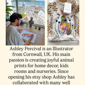 May include: A cream-colored sweatshirt featuring an embroidered rabbit with colorful geometric patterns, surrounded by floral vines and small birds. The garment includes a white Gucci brand tag attached to the collar and gold-toned embroidery details.