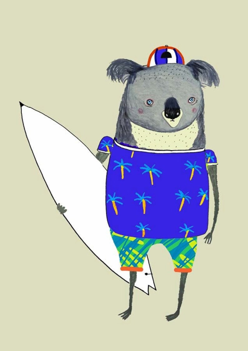 Koala Surfer. Art Prints for Children Nursery Decor Surf Etsy