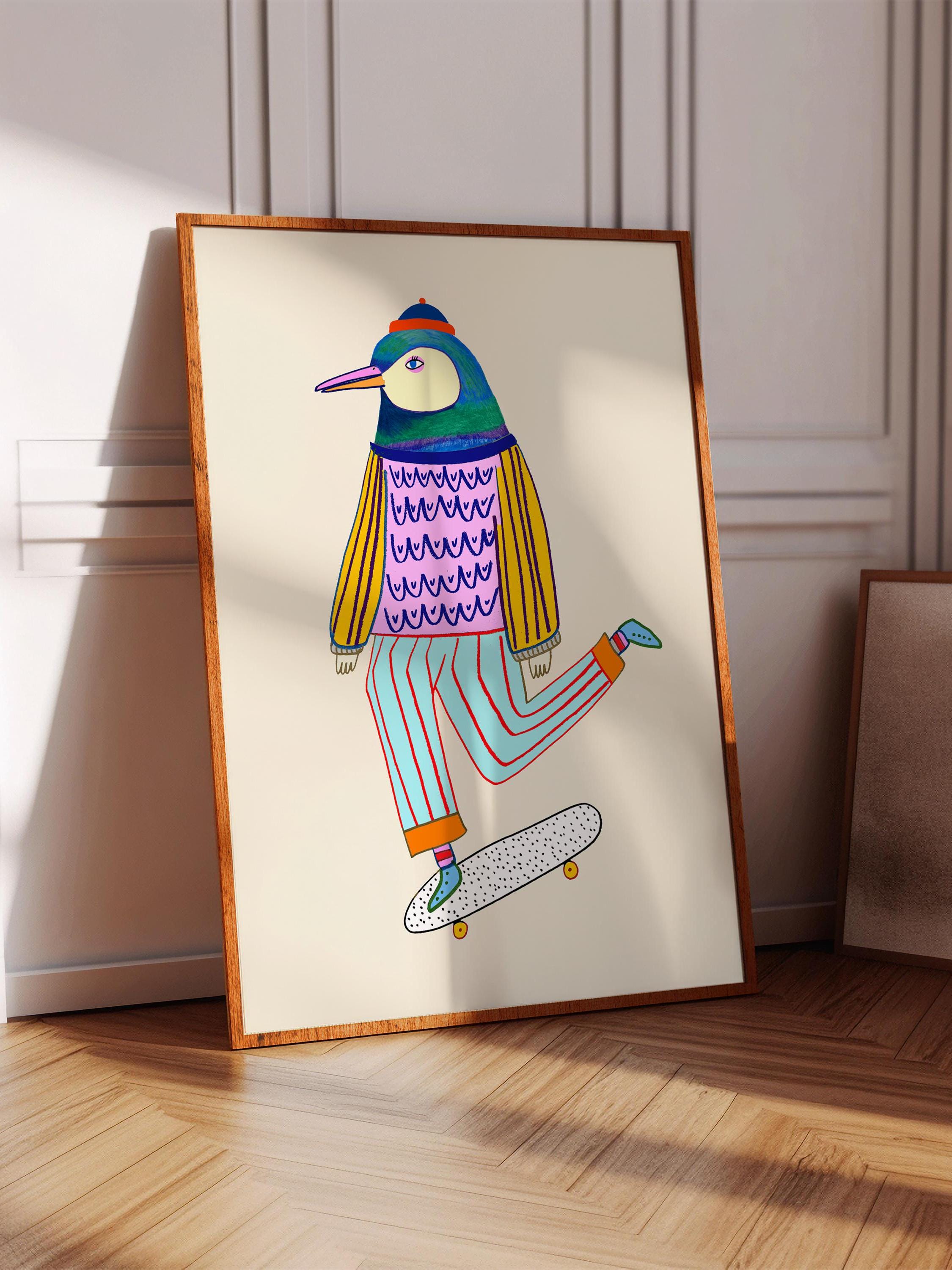 Hipster Penguin Art Print, Kids Wall Decor, For Girls Room, Boys Birthday Gift, Animal Illustration, Playroom Poster, Artwork For Children