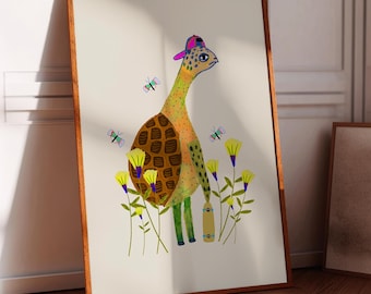 Turtle Skater Art Print, Kids Decor, Playroom, Poster, Children's Illustration, Boys Birthday Gift