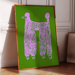 Impresión artística de caniche rosa, decoración del hogar, ilustración de perro, inauguración de la casa, regalo para su cocina, sala de estar, dormitorio, flores, día de la madre