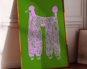 Impressão artística de poodle rosa, decoração lúdica, ilustração exclusiva, pôster moderno, presente para casa nova, apartamento, parede de galeria