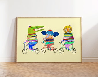 Biking is Fun. Art Print For Kids and Nursery Rooms.