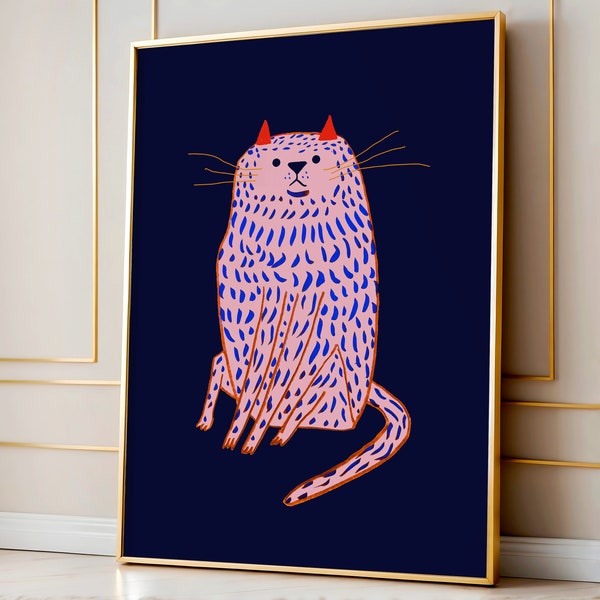 Cat Art Print - Home Decor - Gift For Her - Pink Wall Decoration For Bedroom Living Room and Kitchen