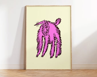 Dog Art Print Illustration - Gift For Her - Living Room and Kitchen Decor - Pink Art - For Girls - Cute Prints