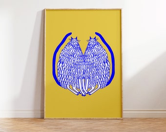 Blaue Katze Zwillinge | Kunstdruck | Illustration | Geschenkidee | Katze Kunstdrucke.