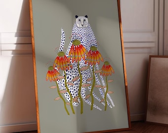 Snow Cheetah Art Print: Ashley Percival Fine Art Paper Illustration