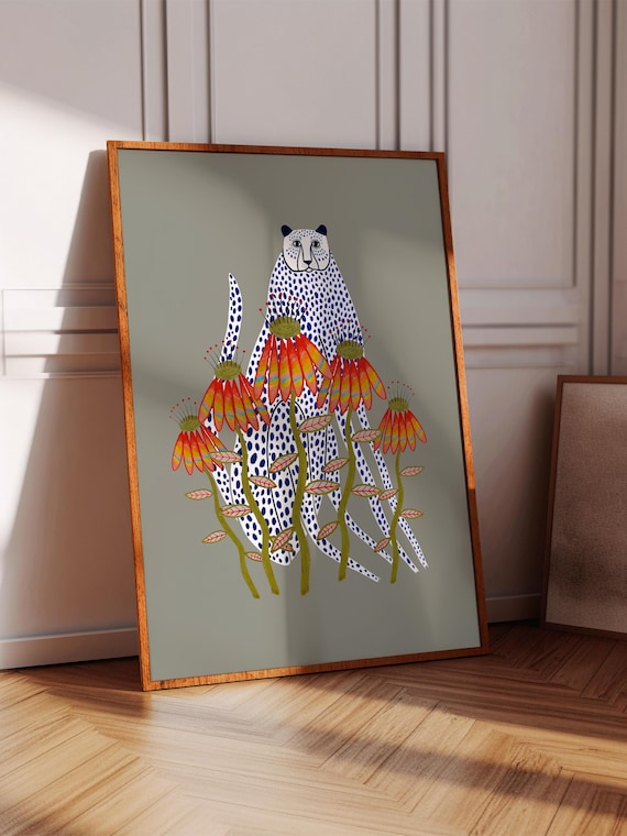 Snow Cheetah Art Print: Ashley Percival Fine Art Paper Illustration