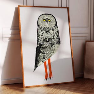 Impresión artística de búho gris, decoración del hogar, ilustración, caprichoso, regalo para ella, inauguración de la casa, dormitorio, sala de estar, dibujo, póster