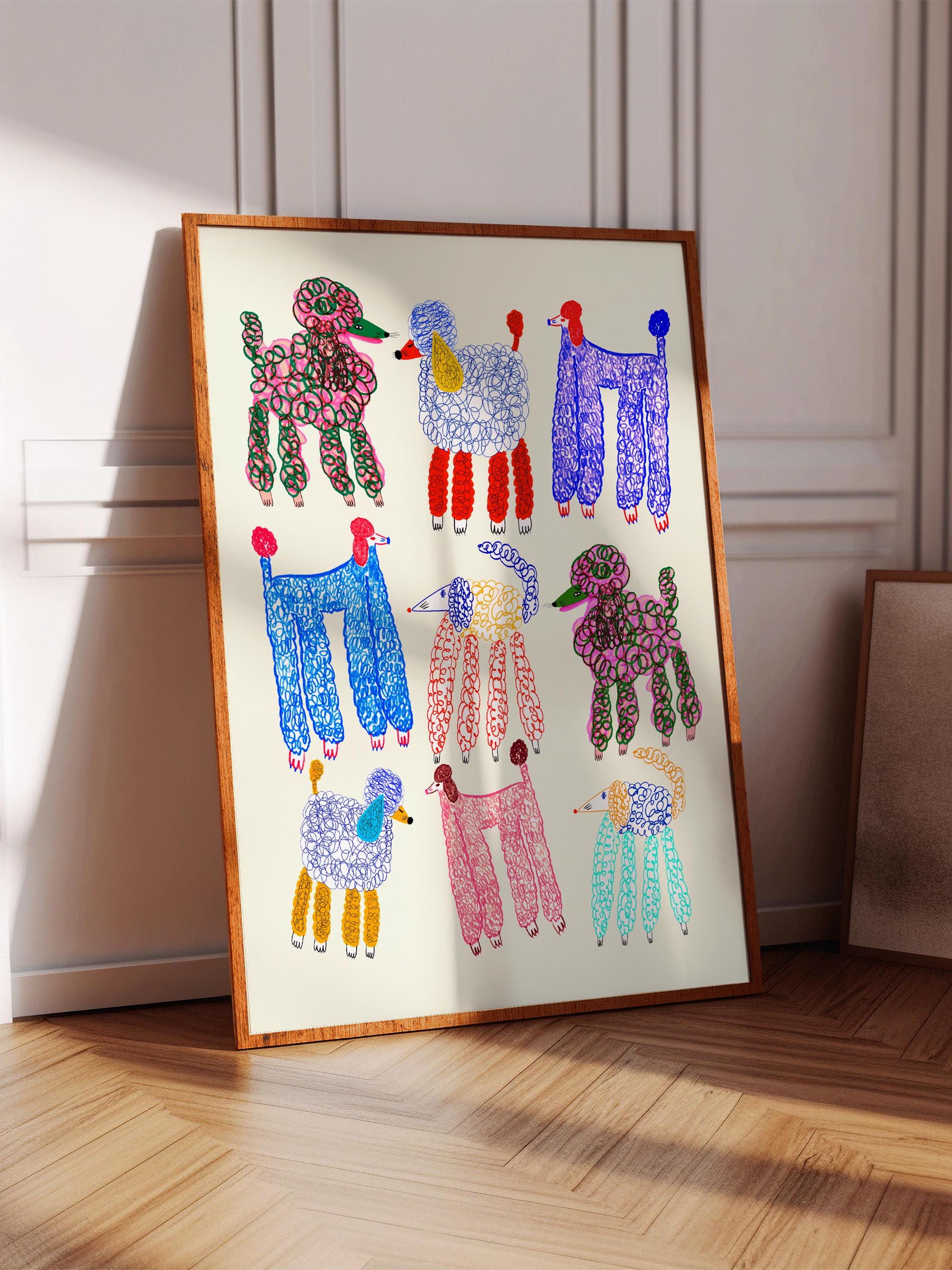 Colorful Poodles Art Print, Home Decor, Gift For Her, Bedroom, Kitchen, Living Room, Hall Way, Office, Illustration, Fun, Girls Wall Art