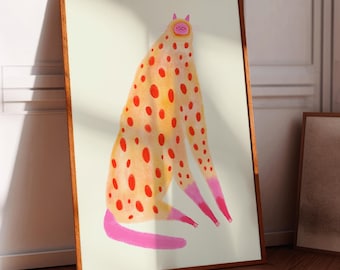 Spotted Cat Art Print: Whimsical Home Decor Illustration