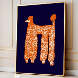 Estampado de caniche naranja, decoración para el hogar, cocina, sala de estar, dormitorio, ilustración, galería de arte de pared, póster moderno, brillante y colorido.