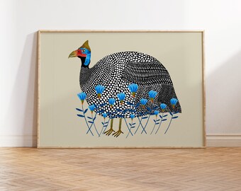 Guinea Fowl Illustration Art Print - Bird Home Decor - Living Room Wall Bird Decor - Print for Kitchen - House Warming Gift For Her - Bird