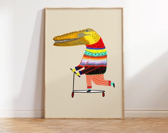 Crocodile Scooter Art Print