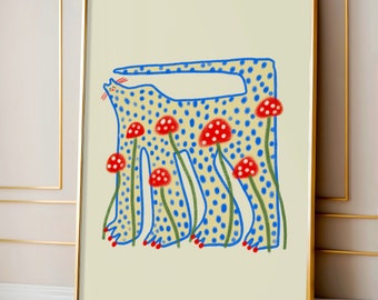 Cheetah and Mushrooms Art Print Home Decor
