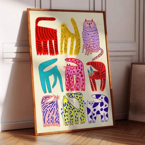 Neun Leben Kunstdruck, Katzen Wanddekor, Bunte Drucke, Illustration, Geschenk für Sie Küche, Büro, Schlafzimmer, Eingangsbereich