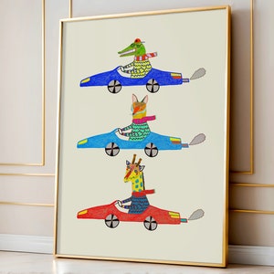 Lámina artística de coches bonitos, decoración para habitación de niño, baby shower, póster de animales, idea de regalo infantil, sala de juegos divertida y colorida, cumpleaños