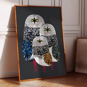 Lámina de búhos nevados, decoración caprichosa para el hogar, regalo para ella, cocina, dormitorio, baño, sala de estar, entrada, inauguración de la casa, cumpleaños