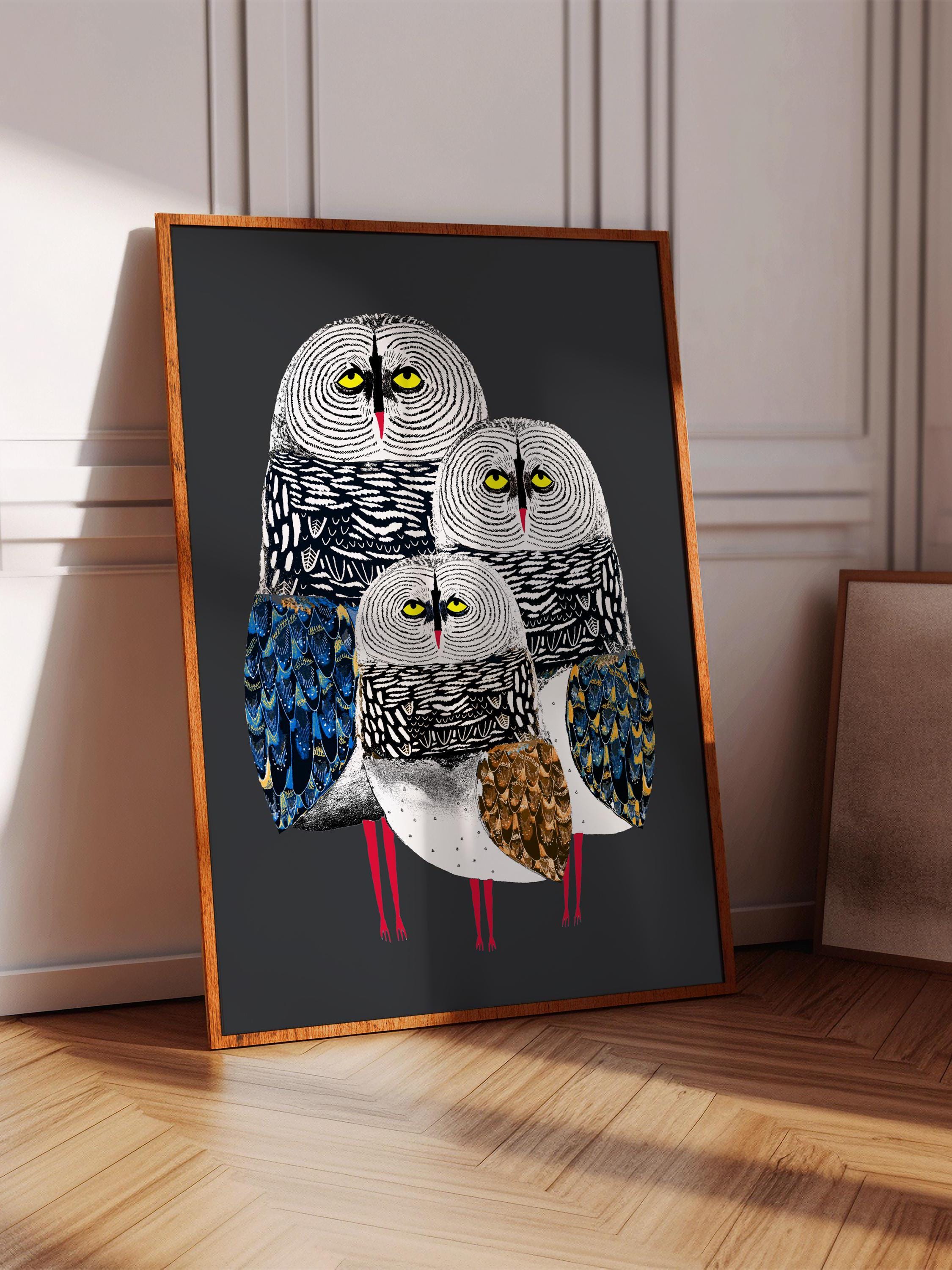 Snowy Owls Art Print, Whimsical Home Decor, Gift For Her, Kitchen, Bedroom, Bathroom, Living Room, E