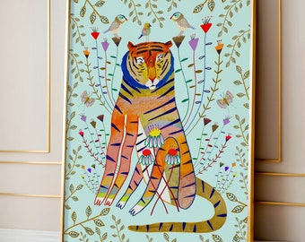 Tiger Wall Art Print For Toddler, Kids, and Nursery Rooms - Bright and Colorful Animal Decoration For Playroom and Birthday Gift