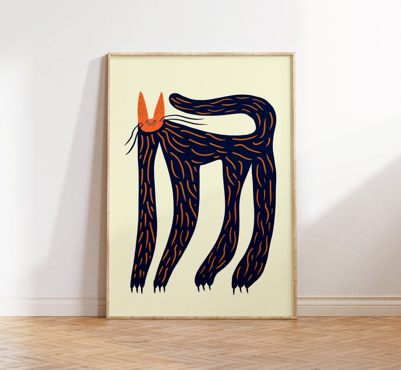 Orange Faced Cat. Home Decor Cat Art Print Gift For Her Illustration. image 1
