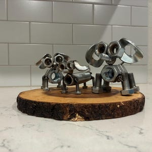 Family dog figurines made from nuts and bolts sculpture home decor welded art metal art, dog animal lover handmade unique resourced material