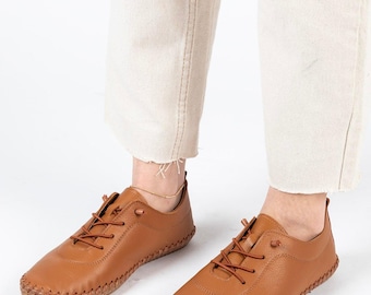 Zapatos planos de piel para mujer, hechos a mano, cómodos, minimalistas, suaves y flexibles, para uso diario.