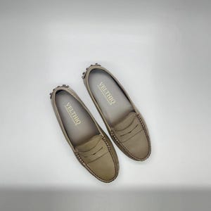 Handmade taupe loafers with genuine leather