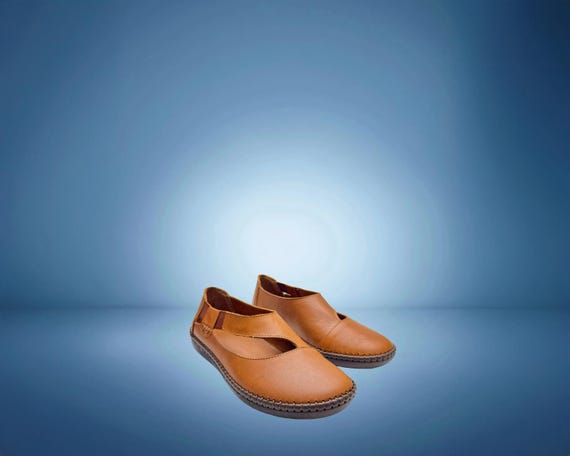 Handmade Tan Leather Women's Flats: Wide Fit Zero Drop Loafers