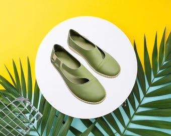 Pieds nus faits main en cuir véritable | Chaussures pieds nus en cuir vert avocat, chaussures plates orthopédiques pour femmes, slip-ons avec semelle confort