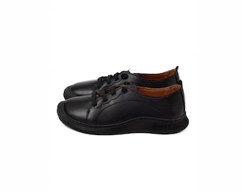 Handmade Genuine Leather Shoes, Black Leather Women’s Orthopedic Footwear | Comfort Sneakers