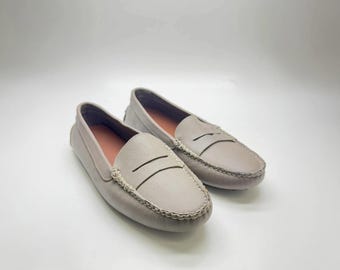 Handmade Taupe Leather Loafers for Women, Genuine Leather Moccasins, Soft & Lightweight Driving Shoes