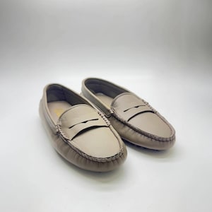 Dark taupe leather loafers for women
