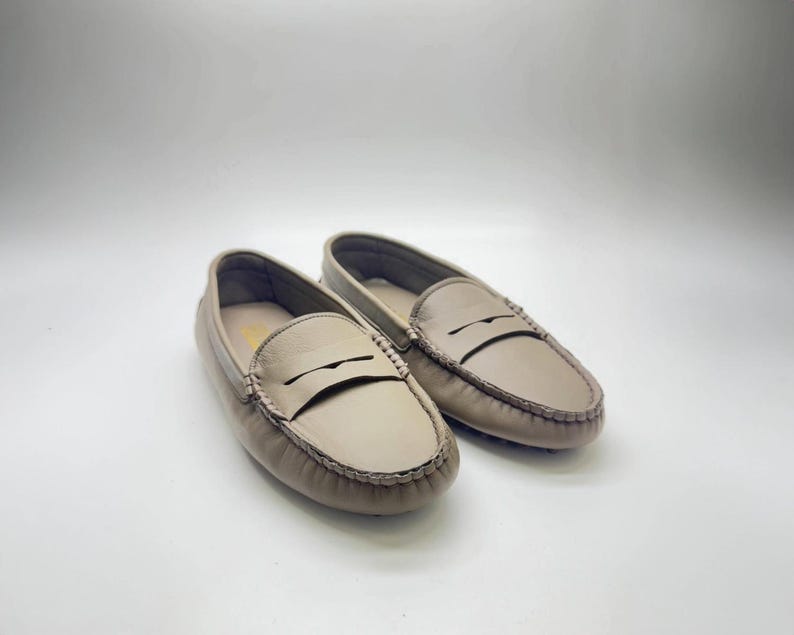Dark taupe leather loafers for women
