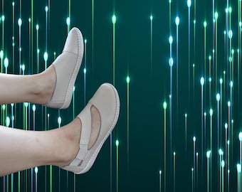 Zapatos de mujer hechos a mano / Bailarinas de piel auténtica / Zapatos cómodos para mujer / Mocasines ortopédicos, horma ancha para uso diario, color beige