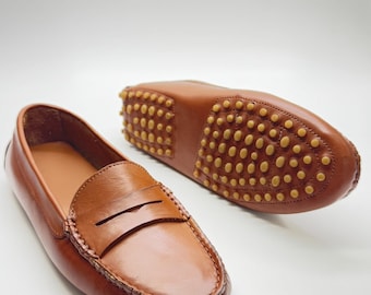 Handmade Genuine Leather Loafers  | Tan Leather Loafers for Women | Comfortable Driving Flats with Soft Sole and Timeless Style