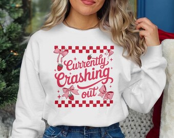 Currently Crashing Out Shirt PNG, Coquette Girly Anxiety Humor Tee, Funny Gift for Her