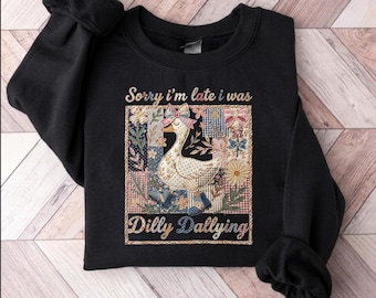 Sorry I'm Late Dilly Dallying Goose PNG, Funny Animal Humor Sublimation Design