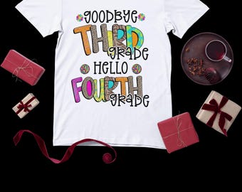 Goodbye Third Grade Hello Fourth Grade | Editable Groovy PNG | Retro School Shirt