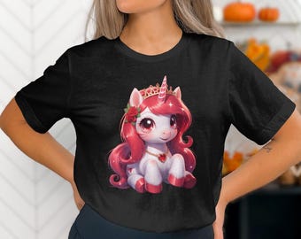 Valentine Unicorn Illustration, Heart Crown Pony Art, Love Character Graphic