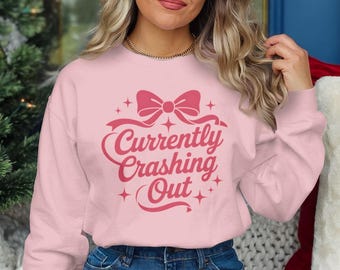 Currently Crashing Out PNG Shirt, Anxiety Humor Coquette Girly Design, Funny Gift for Her