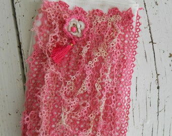 Small Embellished Pink Bag Shabby lace Purse Free Shipping