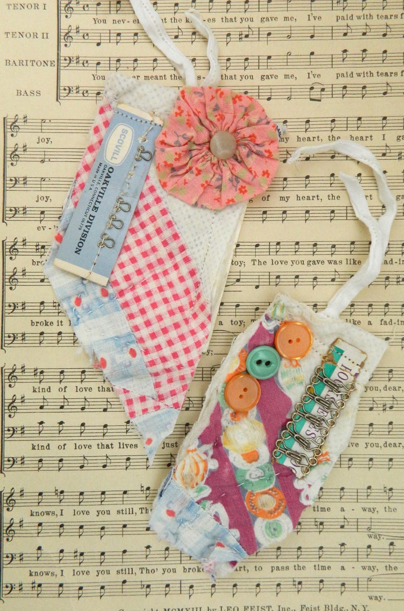 Embellished Junk Journal Tags: Vintage Button Card Paper Tags Set - Etsy