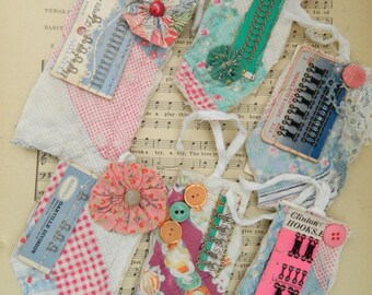 Embellished Junk Journal Tags: Vintage Button Card Paper Tags Set