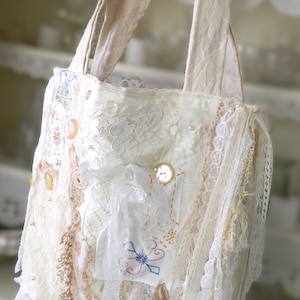 Layered Lace Tote Bag Handmade Fabric Bag Shabby Lace Purse Romantic Tote Free Shipping