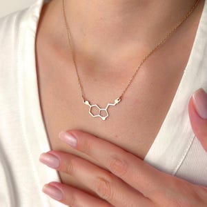Serotonin Molecule Necklace, Gold Minimalist Science Jewelry Gift for Her, Happiness Chemical Pendant, Medical Student Gift, Health Gift