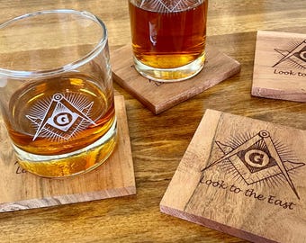 Masonic wooden coasters, set of 4 square coasters, masonic personalization gift