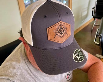 Masonic Hats, Freemason Ball cap, men's hats and accessories, unisex baseball cap, Masons gift, Leather Masonic patch square and compass