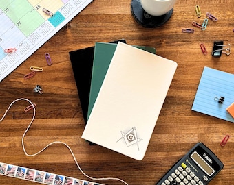 Masonic notebook, Engraved green, white, and black notebook, Personalized journal