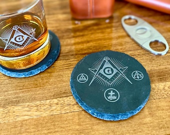 Masonic  York Rite Rock Slate Coasters, Masonic bar and drinkware, sets of 2 or 4